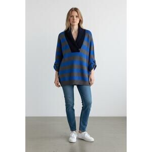 Gap Blue Gray Stripe Shawl Collar Sweater XXL NWT Preppy Coastal